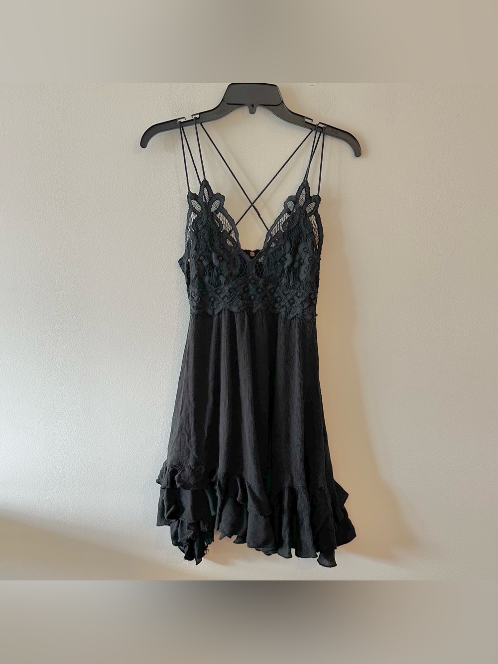 Free People Adella Black Mini Slip Dress Boho Western S Lace Romantic